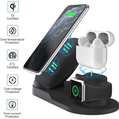 10W Qi Wireless Charger Dock Station Induction Charger for iPhone Airpods Watch Fast Charging Station 3 in 1 Wireless Charger