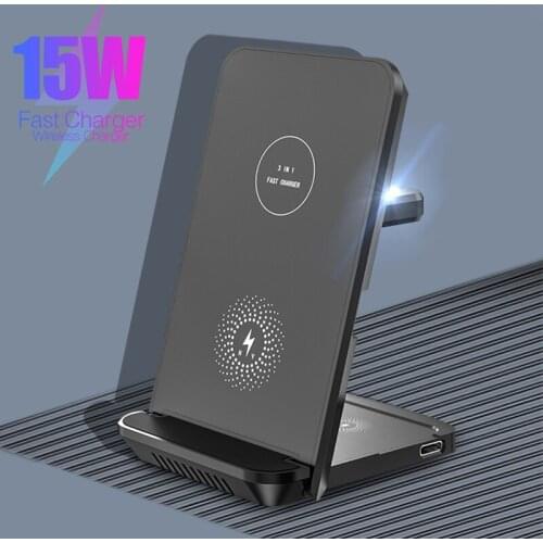3 in 1 Wireless Charger Phone Holder 15W Fast Charging Foldable Adjustable Stand For Apple Airpods Watch 6 For iPhone 12 Pro Max
