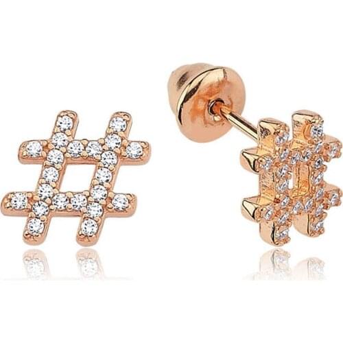 Valori Jewels Hashtag, Zirconia White Gemstone, Rose Gold Plated, Sterling Silver Earrings