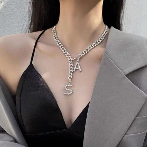 Fashion womens fashion tennis chain hip hop English letter A S Pendant Necklace Jewelry rapper Cuban Chain Necklace Gift Access