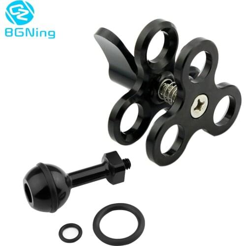 Diving 1inch Ball Lights Arm Triple Butterfly Clip Clamp Mount 1/4" Screw Adapter for Gopro Hero 5 6 7 8 9 yi Action DSLR Camera