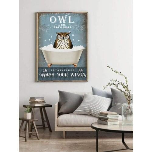 Owl & Cobath Soap Wash Your Wings Poster Owl Poster Funny Owl Nice Butt Poster Nursery Decor Decor Owl Lover Gift Metal Sign