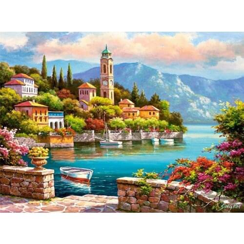 Village tower Handmade Needlework Sets For Embroidery kits DIY Cross Stitch Kits Crafts 14CT Unprinted Home Decor wall Arts