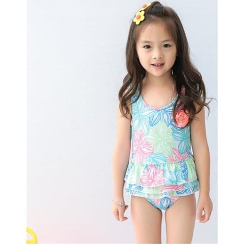 Girls Swimwear with Flowers Print 1-8 Y Kids One Piece Swimsuit Children Bathing Suit Baby Sandy Beachwear Child Swim Pool Suit