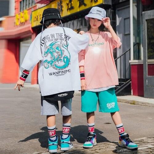 Hip Hop Kids Clothes Street Daner Outfit Loose T-Shirt Summer Children Jazz Dance Costume Hip-Hop Clothing For Girls DNV14953