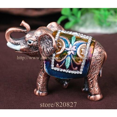 Home Decorative Box Small Antiqued Flowered Elephant Handmade Jeweled Enameled Metal Trinket Box MINI elephant