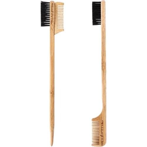 Natural Bamboo Wood Double-sided Edge Control Brush Comb Eyebrow Grooming Brushes Kit Hair Salon Makeup Tool for Women Men New