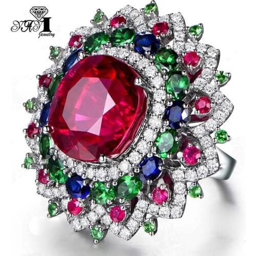 YaYI Fine Jewelry Red Corundum Claw Set Over 100pcs Expensive Cubic Zirconia Silver Color Wedding Party Lovers Rings