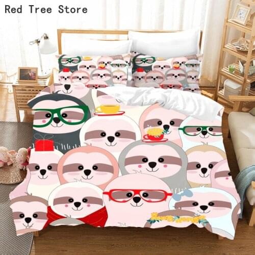 Lovely Cartoon Sloth Bedding Set For Kids Boys Girls Animal Printed Duvet Cover Pillowcase Queen King Size 2/3pcs Home Textile