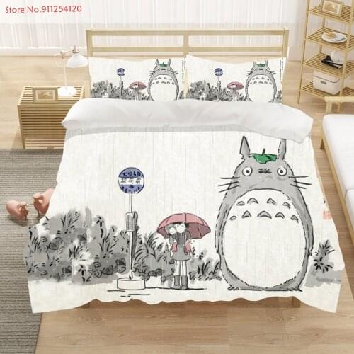 Cute Totoro Quilt Cover 2/3 Piece Children Bed Cover Pillowcase Single Double Full Queen Bed Linen Sets Home Textiles No Sheet