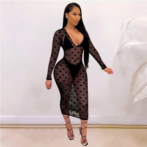 Fashion Women Polka Dot Clothes Lady Deep V-neck Bikini+Panties+See-through Mesh Cover Ups Swimming Wear Swimsuit Biquinis