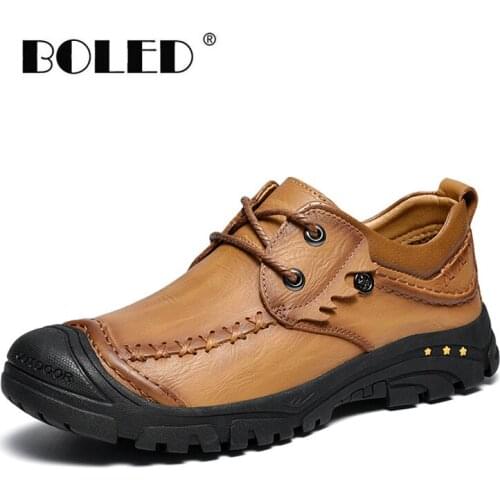 Fashion Bottom Stitch Men Casual Shoes Flats Full Grain Leather Lace Up Shoes Men Plus Size Anti Skid Outdoor Men Shoes