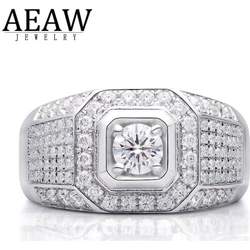 100% 18K White Gold 0.5Carat 5.0mm Round Moissanite Diamond Man Engagement Ring D color VVS With Certificate