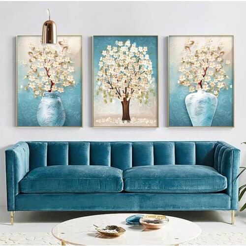5D DIY Diamond Painting Full Square Round Drill Blue Flowers 3D Embroidery Cross Stitch 3pcs Home Decoration painting,N441
