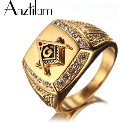 New Arrival Gold Color Punk Rings Religious Masonic Stainless Steel Ring For Women Men Jewelry Christmas Gifts #7-13