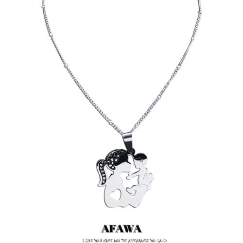 Mom and Daughter Crystal Stainless Steel Necklace Women Silver Color Family Chain Necklaces Jewelry collares de cristal N4824S01