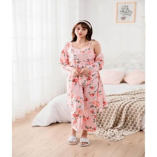 Women Pajamas 3 Pieces Satin Sleepwear Pijama Silk Home Wear Home Clothing Embroidery Sleep Lounge Pyjama Pyjamas Set