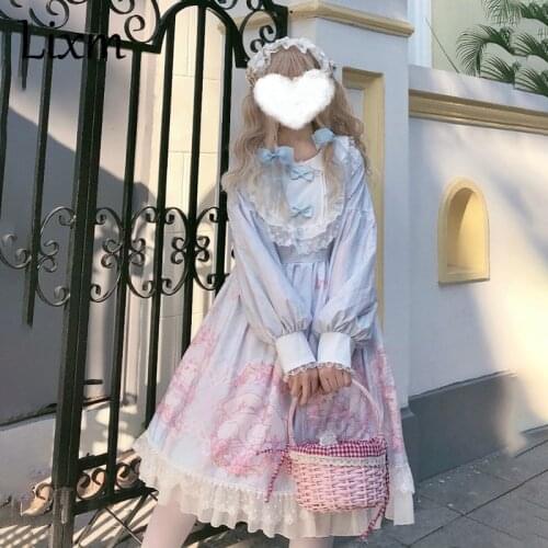 Harajuku Lolita dress Cosplay Original Lolita cat daily soft sister Japanese cute lantern long sleeve op dress autumn winter