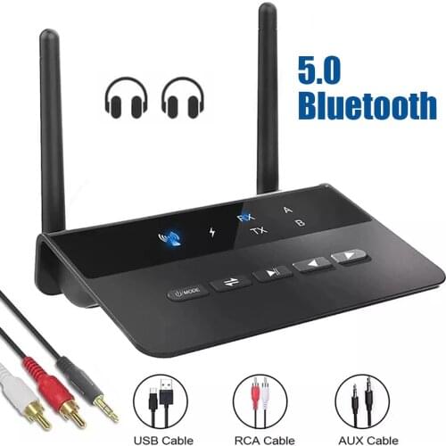 80M Bluetooth 5.0 Transmitter Receiver Aptx LL Low Latency Wireless Audio Adapter 3.5mm AUX RCA Jack for PC TV Headphones
