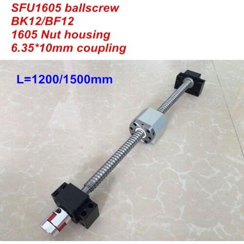 SFU1610 - 1200mm 1500mm ballscrew + BK12 BF12 + 1610 nut Housing + 6.35*10 Coupler