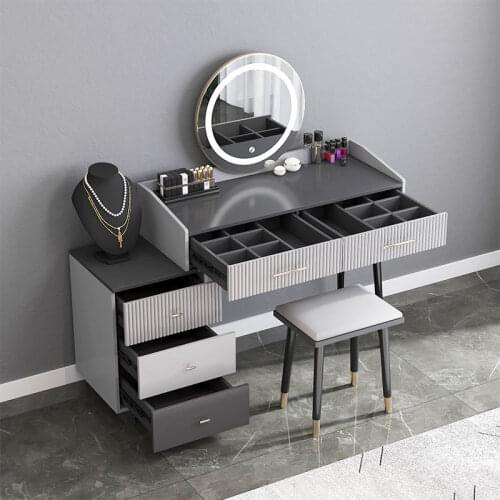 Light Luxury Dresser Bedroom Modern Minimalist Princess Makeup Table Bedside Cabinet Net Red Retractable Belt Lamp Creative Gray