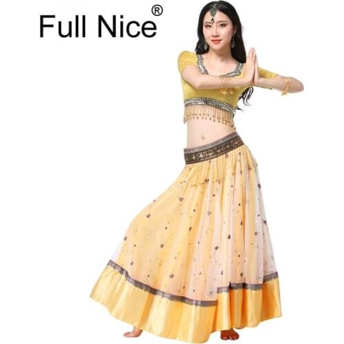 Dancewear Performance Belly Dance Outfits Indian Dance Hand-embroidered Bollywood Costume 4pcs Set (Top+Belt+Skirt+Sari)