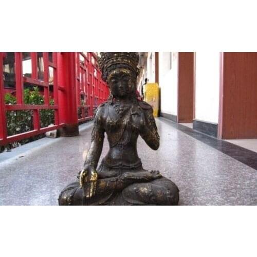 Tibet Bronze Copper Gild White TaRa Kwan-Yin Guan Yin Bodhisattva Buddha Statue