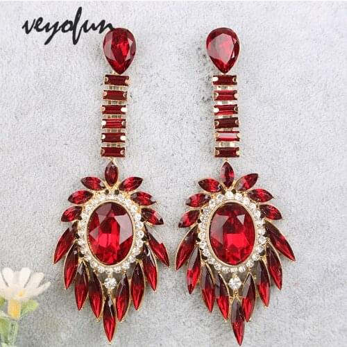 VEYOFUN Luxury Crystal Drop Earrings Hyperbole Bridal Dangle Earrings Fashion Jewelry for Women New Wholesale