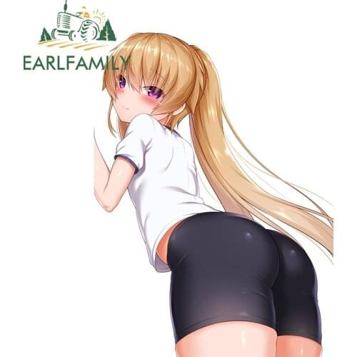 EARLFAMILY 13cm x 9.5cm for Girl Butt Cartoon Anime Car Stickers Creativite Vinyl Car Wrap Waterproof Decal Trunk Graffiti Decor