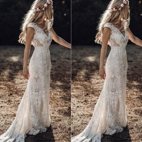 Vintage 2019 Berta Full Lace Mermaid Wedding Dresses V Neck Cap Sleeve Bridal Gowns Bohemian Beach Garden Custom Made vestido de