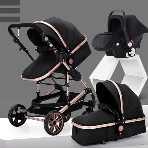 High Landscape Baby Stroller 3 in 1 Carriage Pu Leather Aluminum Alloy Frame Pram EU Stand Baby Stroller With Comform