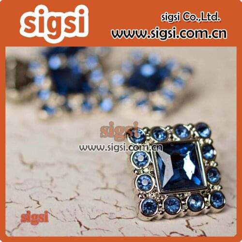 High quality square dazzling blue crystal acrylic rhinestone button for decoration