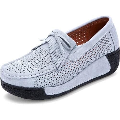 Spring Summer Women Platform Sneakers Casual Shoes Woman Suede Cutout Breathable Wedges Ladies Shoes Creepers Moccasins XKD7116