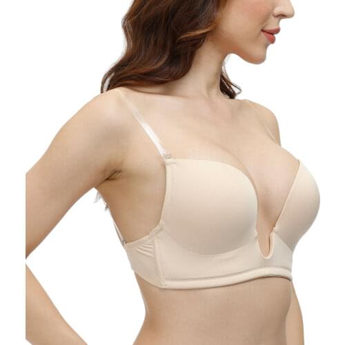 Vgplay Deep Plunge U Shape Women Bra Push Up Bras for Women Padded Gather Clear Straps Backless Underwear Multiway Lingerie