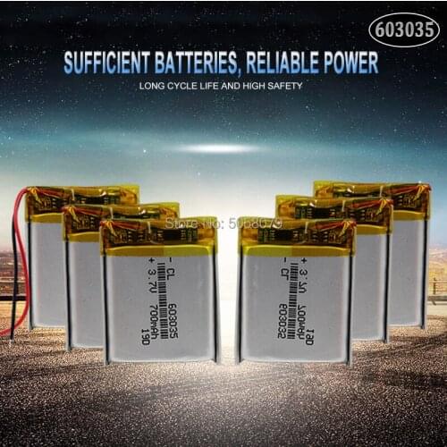 10pcs 3.7V 700mAh 603035 Lithium Polymer Li-Po li ion Rechargeable Battery cells For Mp3 MP4 MP5 GPS PSP mobile bluetooth