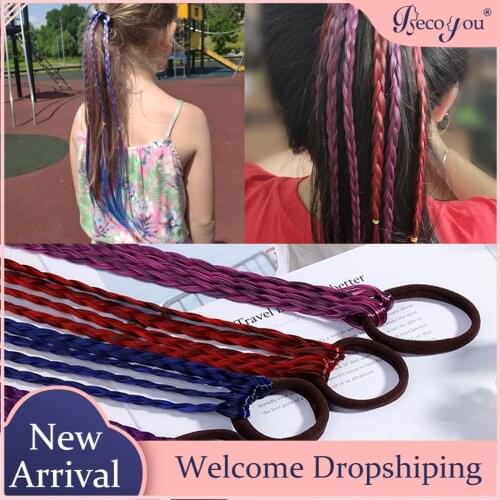 10PCS Assorted Colors Braided Ponytail Extension Wig with Elastic Rope for Kids Girls Parties Festivals Costume Hair Accessories