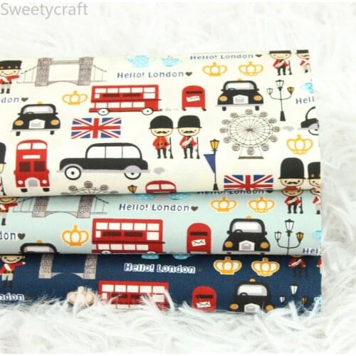 110x45cm Hello London Car Printed Thin Cotton Fabric By Yard DIY Handmade Sewing Needwork Patchwork Home Decoration Clothing