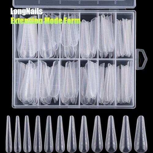 120pcs Quick Poly Building Nail Mold Tips False Extension Form Stiletto,Tube,Waterop,Coffin Mark UV Gel Nail Tips Tools 2.9-4.5c
