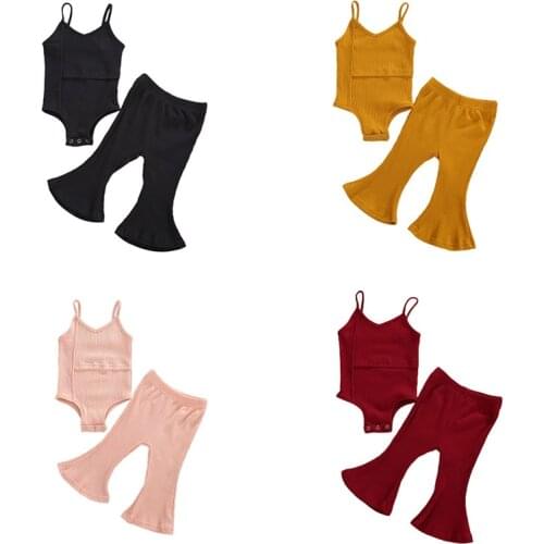 2Pcs/Set Toddler Kids Baby Girls Summer Clothing Newborn Baby Girls Sleeveless Romper Tops Flared Pants Bell-Bottoms Outfits