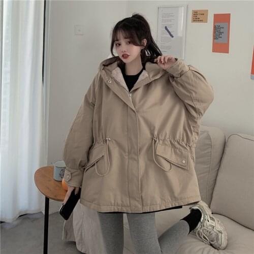 2021 New Women Winter Short Parkas Plus velvet Thicken Warm Loose Parka Female Lamb Wool Outerwear Fashion Hooded Streetwear Hot