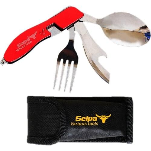 Outdoor 3 IN 1 Cutlery Camping Travel Barbecue Foldable Knife Fork Spoon Portable Picnic Stainless Steel Red Multifunction Tools