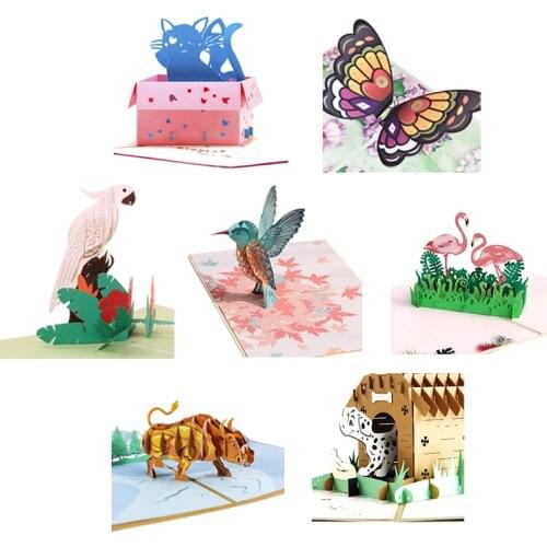 3D Pop-Up Animal Flamingo Butterfly Parrot Greeting Card Thinking Of You Card for Birthday Wedding With Envelope