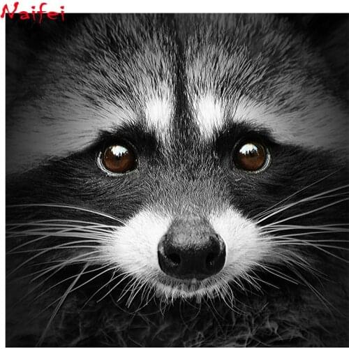 5d Diamond Painting Full Square/Round Drill diy Diamond Embroidery black and white art Raccoon diamond mosaic cross stitch gift