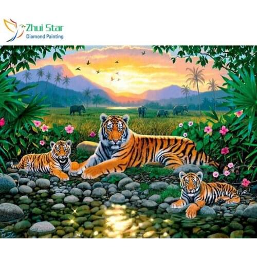 Zhui Star 5D DIY full Square drill Diamond painting Cross stitch Tiger family Rhinestone embroidery Mosaic decor gift