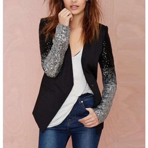 Sequined Slim Fits Blazer Cool Women Coat Jacket Single Buckle Long Sleeve Suit For Office Business Vacation