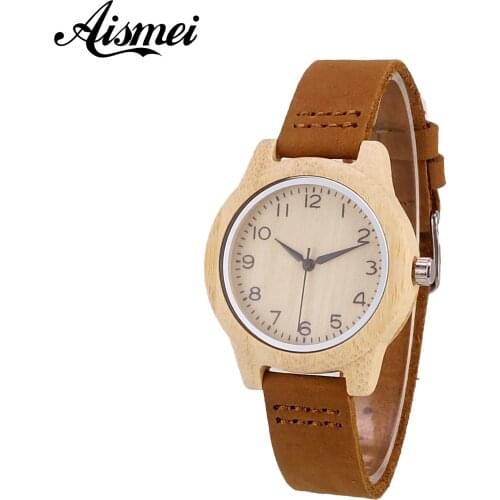 Brand New Women Wood Watch Luxury Wooden Watch Vintage small Genuine Leather Quartz Wood Color Watch Female Simple Clock Hot