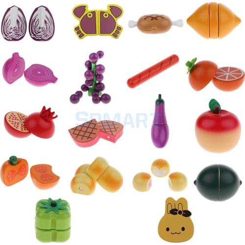 Wooden Magnet Connected Fruits Kitchen Food Bread Cutting Kids Children Toddlers Pretend Play Toy Gift Party Decoration