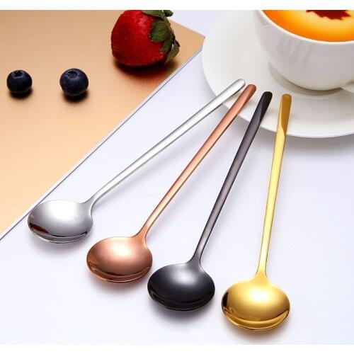 304 stainless steel ice tea coffee dessert spoon gold round head long handle stirring tiny spoons kitchen gadgets