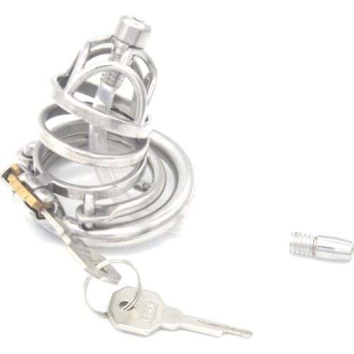 Mens CB Chastity Lock Penis Cage Bound JJ Lock with Catheter Anti Slip Ring Stainless Steel Chastity Device Adult Toys for Men