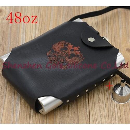 20pcs/lot 48 oz Personalized Alcohol Flask Fluted Leather Stainless Steel Portable Hip Flask Valentines Day Gift